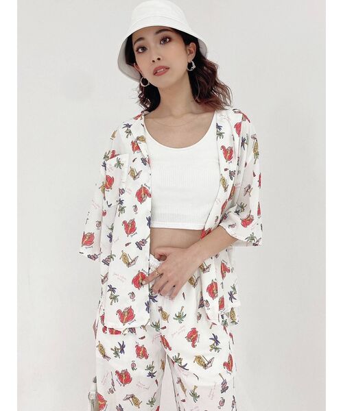 GYDA(ジェイダ)の「【セットアップ着用可】ORIGINAL BEACH PATTERN ハーフスリーブシャツ(シャツ/ブラウス・レディース・チャコールグレー/オフホワイト・FREE)」の14枚目の写真
