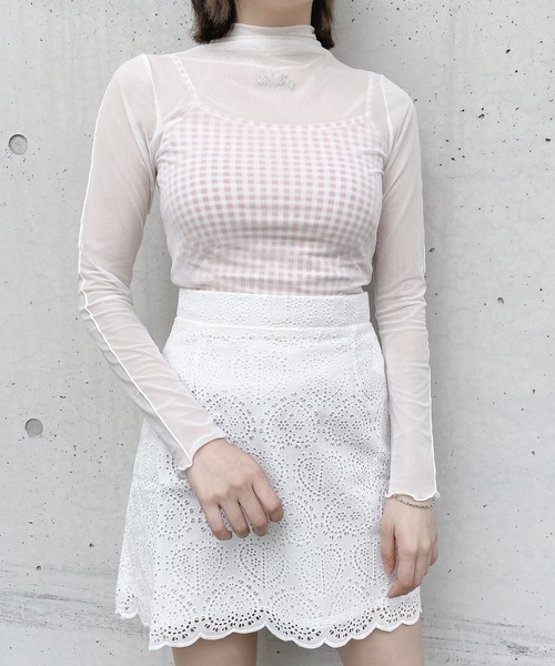 lilLilly（リルリリー）の「メッシュロゴトップス（Tシャツ/カットソー・レディース・ホワイト/ブラック/ベージュ・FREE）」の2枚目の写真