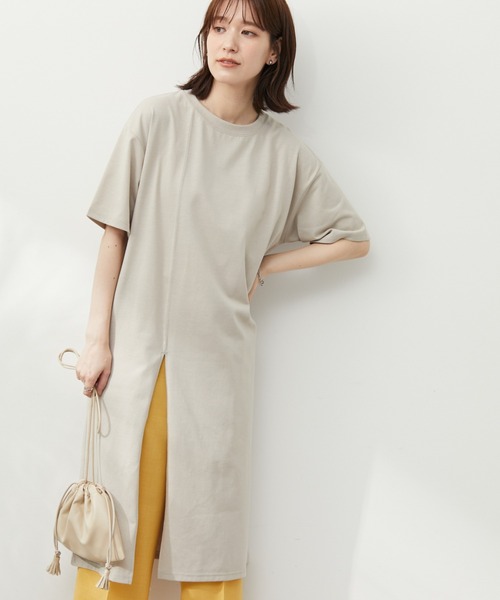 Green　Parks（グリーンパークス）の「前スリットカットワンピース（ワンピース・レディース・ブラック/ベージュ/カーキ・FREE）」の3枚目の写真