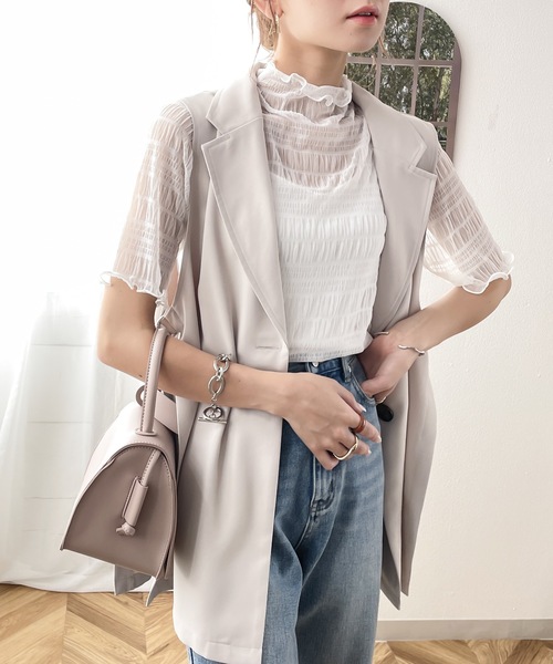 classicalelf(クラシカルエルフ)の「上級者魅え。2wayシャーリングシアー素材ハイネックトップス(半袖)(Tシャツ/カットソー・レディース・ホワイト/ブラック/クリーム・MEDIUM/LARGE)」の19枚目の写真