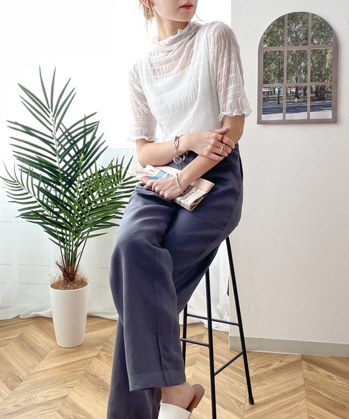 classicalelf(クラシカルエルフ)の「上級者魅え。2wayシャーリングシアー素材ハイネックトップス(半袖)(Tシャツ/カットソー・レディース・ホワイト/ブラック/クリーム・MEDIUM/LARGE)」の21枚目の写真