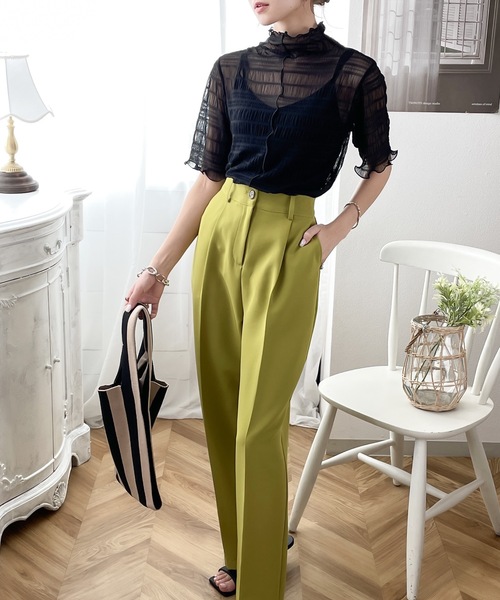 classicalelf(クラシカルエルフ)の「上級者魅え。2wayシャーリングシアー素材ハイネックトップス(半袖)(Tシャツ/カットソー・レディース・ホワイト/ブラック/クリーム・MEDIUM/LARGE)」の14枚目の写真