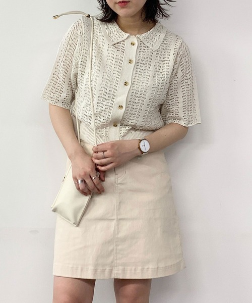 179/WG（イチナナキュウダブルジー）の「透かし編みカーディガン（カーディガン/ボレロ・レディース・オフホワイト/イエロー/グリーン・FREE）」の2枚目の写真