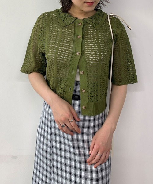 179/WG（イチナナキュウダブルジー）の「透かし編みカーディガン（カーディガン/ボレロ・レディース・オフホワイト/イエロー/グリーン・FREE）」の3枚目の写真