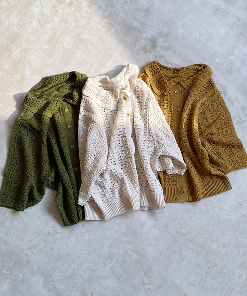 179/WG（イチナナキュウダブルジー）の「透かし編みカーディガン（カーディガン/ボレロ・レディース・オフホワイト/イエロー/グリーン・FREE）」の17枚目の写真