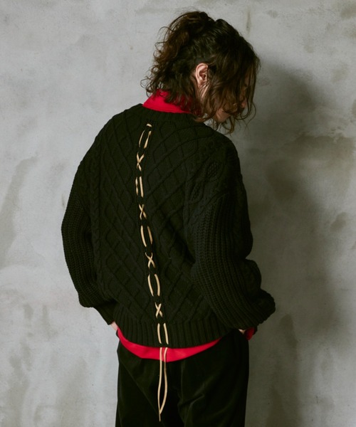 CASPER JOHN（キャスパージョン）の「Both sides lace knit/ボースサイズレースニット（ニット/セーター・メンズ・グリーン/レッド/ホワイト/ブラック・SMALL/MEDIUM/LARGE）」の18枚目の写真