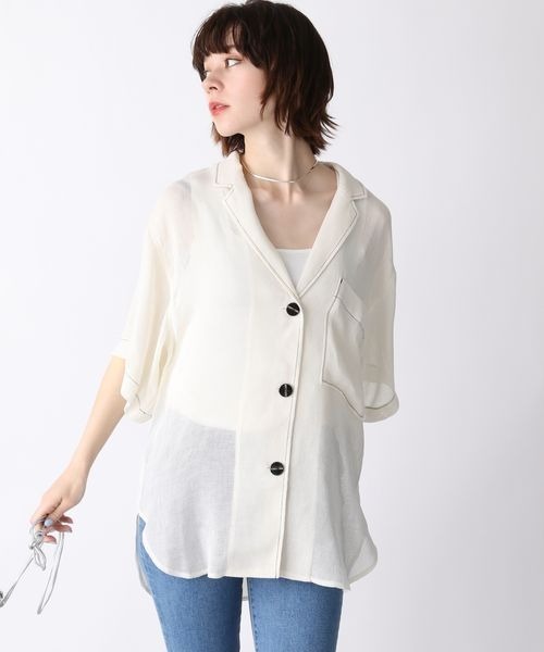 JEANASIS（ジーナシス）の「メッシュテーラードシャツSS/345952（シャツ/ブラウス・レディース・ブラック/オフホワイト/テラコッタ・FREE）」の17枚目の写真