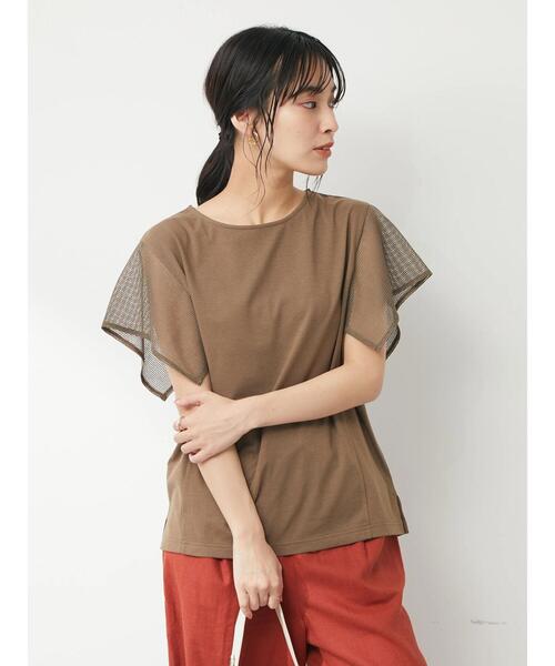 Green　Parks（グリーンパークス）の「袖メッシュドッキングプルオーバー（Tシャツ/カットソー・レディース・オフホワイト/ブラウン/ブラック・FREE）」の4枚目の写真