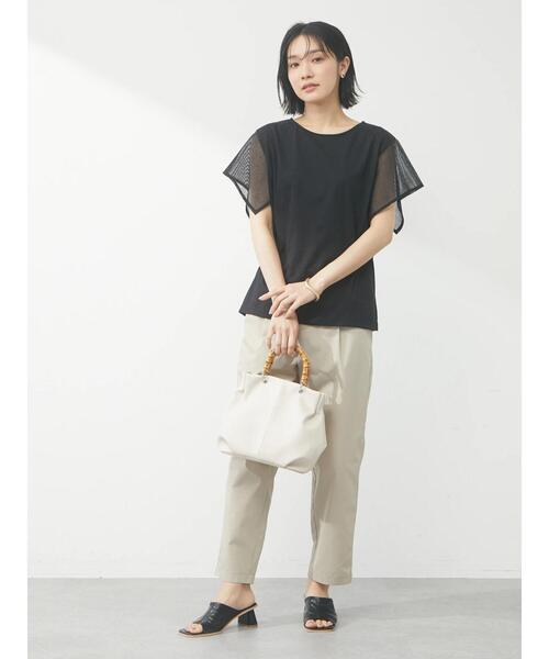 Green　Parks（グリーンパークス）の「袖メッシュドッキングプルオーバー（Tシャツ/カットソー・レディース・オフホワイト/ブラウン/ブラック・FREE）」の5枚目の写真