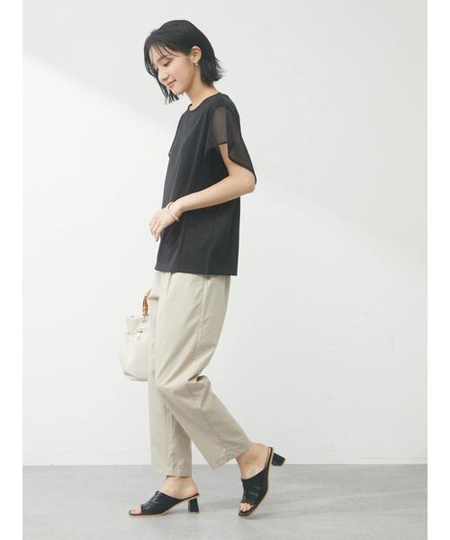 Green　Parks（グリーンパークス）の「袖メッシュドッキングプルオーバー（Tシャツ/カットソー・レディース・オフホワイト/ブラウン/ブラック・FREE）」の6枚目の写真