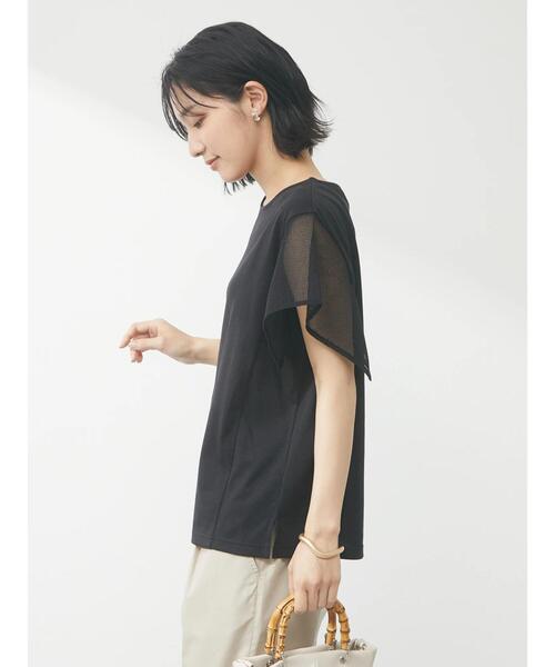 Green　Parks（グリーンパークス）の「袖メッシュドッキングプルオーバー（Tシャツ/カットソー・レディース・オフホワイト/ブラウン/ブラック・FREE）」の8枚目の写真