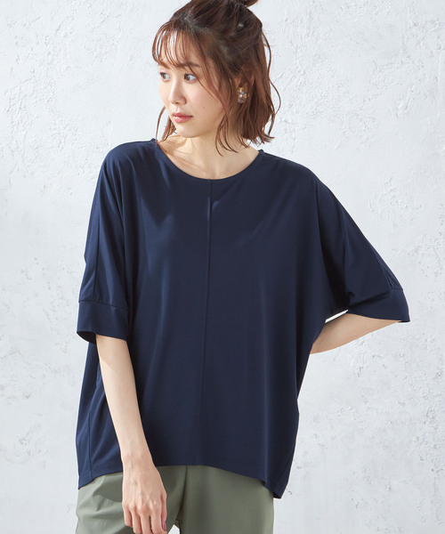 Petit Honfleur（プチオンフルール）の「【接触冷感】ドルマンＴシャツ（Tシャツ/カットソー・レディース・ベージュ/ネイビー/イエロー・M/L）」の2枚目の写真
