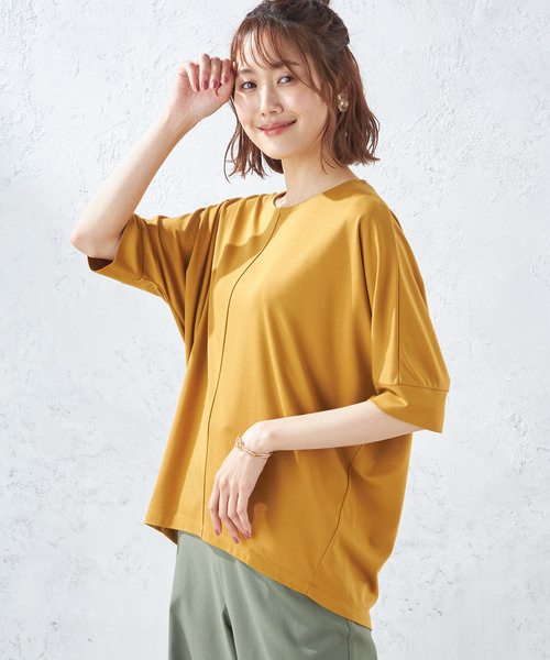 Petit Honfleur（プチオンフルール）の「【接触冷感】ドルマンＴシャツ（Tシャツ/カットソー・レディース・ベージュ/ネイビー/イエロー・M/L）」の3枚目の写真