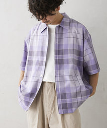 AIRLY オーバーサイズ BOX型チェック半袖シャツ