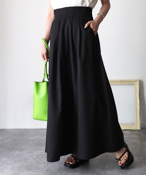 Riberry（リベリー）の「ハイウエストタックAラインスカート（スカート・レディース・ブラック/ベージュ/カーキ・MEDIUM）」の18枚目の写真