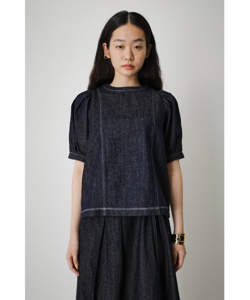 AZUL by moussy（アズールバイマウジー）の「DENIM PUFF BLOUSE/デニムパフブラウス（Tシャツ/カットソー・レディース・ブラック/ワンウォッシュ・SMALL/MEDIUM）」の16枚目の写真