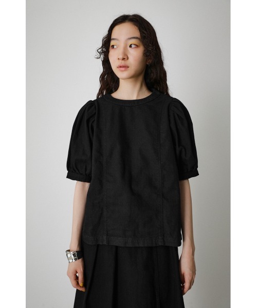 AZUL by moussy（アズールバイマウジー）の「DENIM PUFF BLOUSE/デニムパフブラウス（Tシャツ/カットソー・レディース・ブラック/ワンウォッシュ・SMALL/MEDIUM）」の7枚目の写真