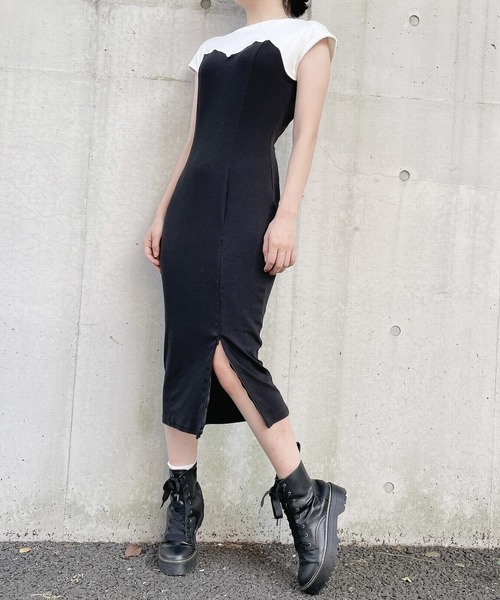 lilLilly（リルリリー）の「2wayバイカラーカットソーワンピ（ワンピース・レディース・ホワイト/ブラック・FREE）」の3枚目の写真