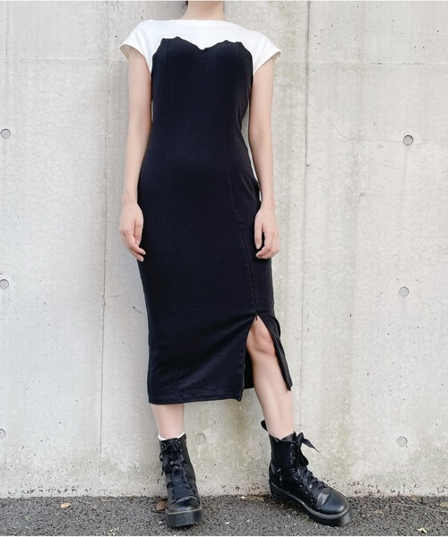 lilLilly（リルリリー）の「2wayバイカラーカットソーワンピ（ワンピース・レディース・ホワイト/ブラック・FREE）」の4枚目の写真