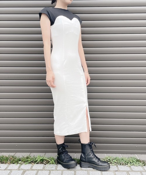 lilLilly（リルリリー）の「2wayバイカラーカットソーワンピ（ワンピース・レディース・ホワイト/ブラック・FREE）」の7枚目の写真