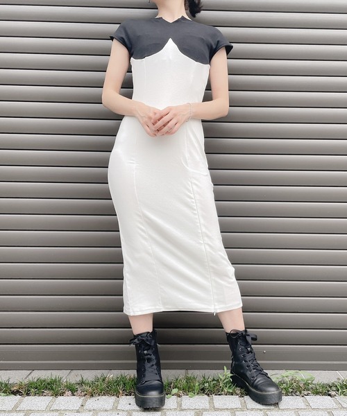 lilLilly（リルリリー）の「2wayバイカラーカットソーワンピ（ワンピース・レディース・ホワイト/ブラック・FREE）」の12枚目の写真