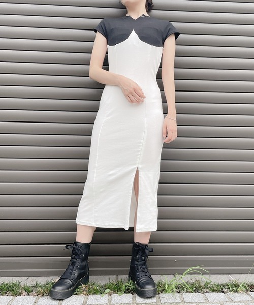 lilLilly（リルリリー）の「2wayバイカラーカットソーワンピ（ワンピース・レディース・ホワイト/ブラック・FREE）」の15枚目の写真