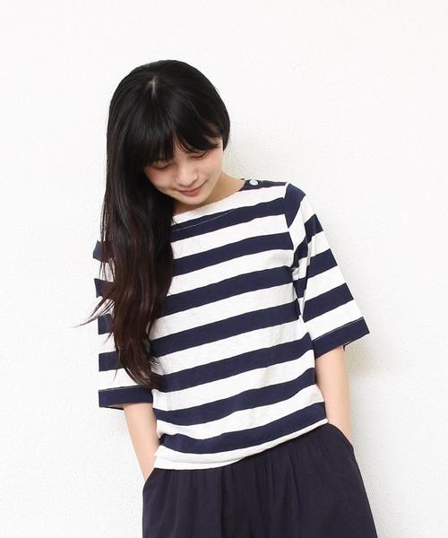 coen（コーエン）の「ボートネックボーダーカットソー（Tシャツ/カットソー・レディース・ライトグレー/ライトブルー/ネイビー/イエロー/ホワイト・LARGE/MEDIUM）」の5枚目の写真