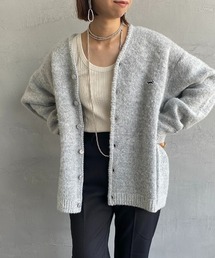 【men's FUDGE1月号掲載】[TOWN CRAFT・THE FOX/タウンクラフト・ザフォックス] 別注 ワンポイントロゴ刺繍 シャギーニットカーディガン
