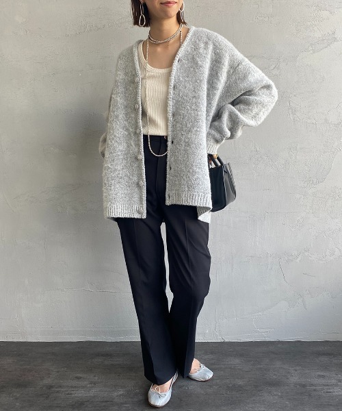 TOWNCRAFT（タウンクラフト）の「【men's FUDGE1月号掲載】[TOWN CRAFT・THE FOX/タウンクラフト・ザフォックス] 別注 ワンポイントロゴ刺繍 シャギーニットカーディガン（カーディガン/ボレロ・レディース・ライトグレー/ネイビー/ブラウン/レッド/グリーン・S/M/L）」の6枚目の写真