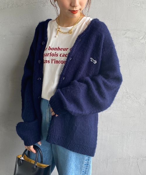 TOWNCRAFT（タウンクラフト）の「【men's FUDGE1月号掲載】[TOWN CRAFT・THE FOX/タウンクラフト・ザフォックス] 別注 ワンポイントロゴ刺繍 シャギーニットカーディガン（カーディガン/ボレロ・レディース・ライトグレー/ネイビー/ブラウン/レッド/グリーン・S/M/L）」の13枚目の写真