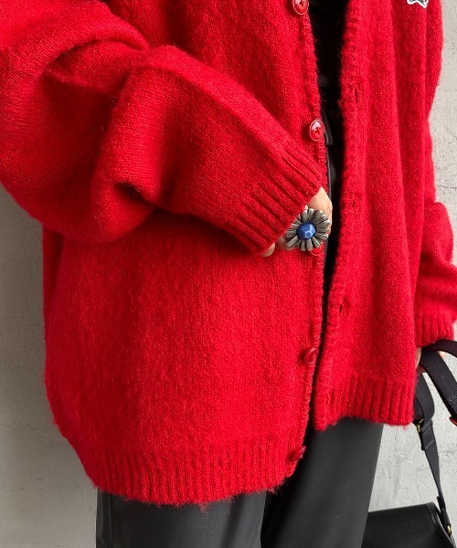 TOWNCRAFT（タウンクラフト）の「【men's FUDGE1月号掲載】[TOWN CRAFT・THE FOX/タウンクラフト・ザフォックス] 別注 ワンポイントロゴ刺繍 シャギーニットカーディガン（カーディガン/ボレロ・レディース・ライトグレー/ネイビー/ブラウン/レッド/グリーン・S/M/L）」の16枚目の写真