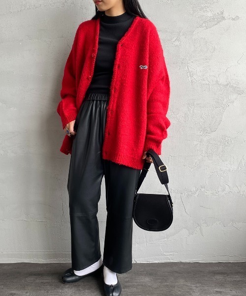 TOWNCRAFT（タウンクラフト）の「【men's FUDGE1月号掲載】[TOWN CRAFT・THE FOX/タウンクラフト・ザフォックス] 別注 ワンポイントロゴ刺繍 シャギーニットカーディガン（カーディガン/ボレロ・レディース・ライトグレー/ネイビー/ブラウン/レッド/グリーン・S/M/L）」の7枚目の写真