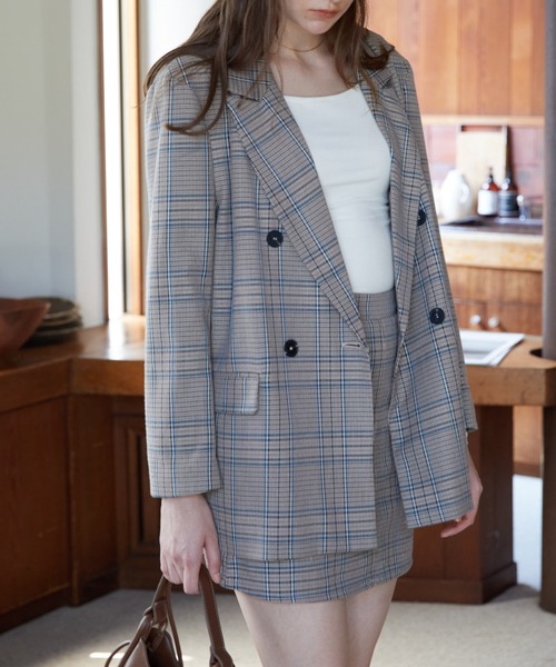 ACYM(アシーム)の「Manich check set ジャケット(テーラードジャケット・レディース・ブルー/テラコッタ・FREE)」の12枚目の写真