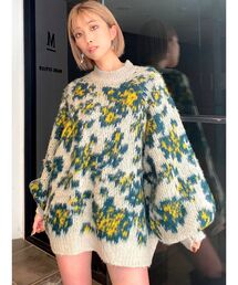 MOSAIC FLOWER PATTERN ニットトップス