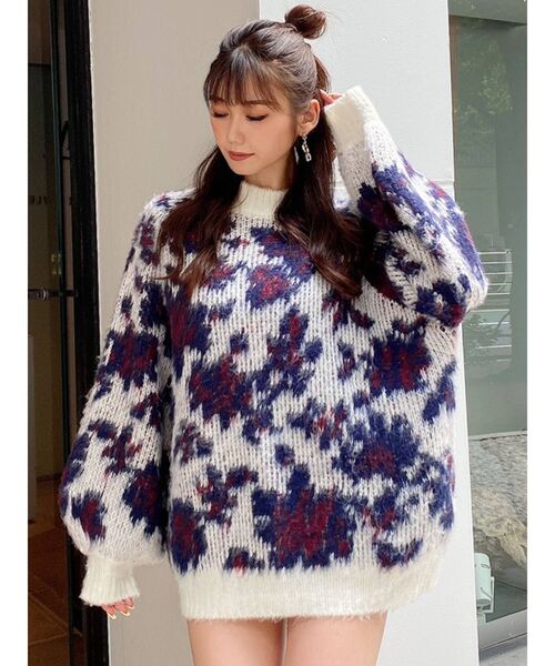GYDA（ジェイダ）の「MOSAIC FLOWER PATTERN ニットトップス（ニット/セーター・レディース・ベージュ/オフホワイト・FREE）」の8枚目の写真