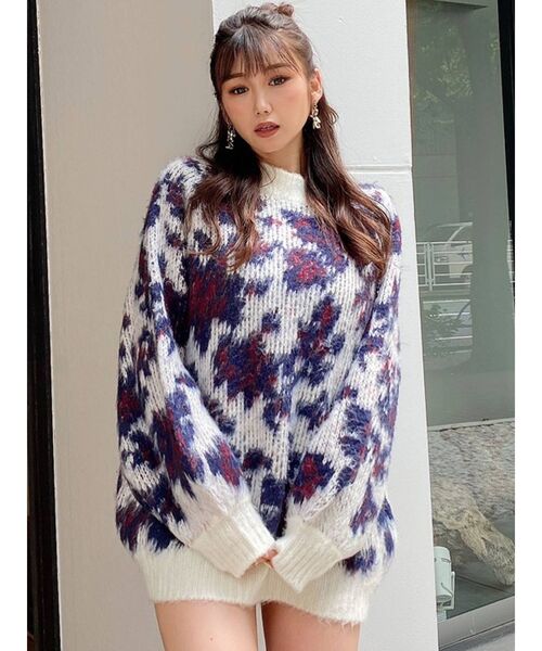 GYDA（ジェイダ）の「MOSAIC FLOWER PATTERN ニットトップス（ニット/セーター・レディース・ベージュ/オフホワイト・FREE）」の9枚目の写真