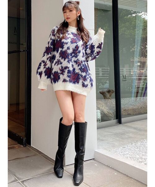 GYDA（ジェイダ）の「MOSAIC FLOWER PATTERN ニットトップス（ニット/セーター・レディース・ベージュ/オフホワイト・FREE）」の12枚目の写真