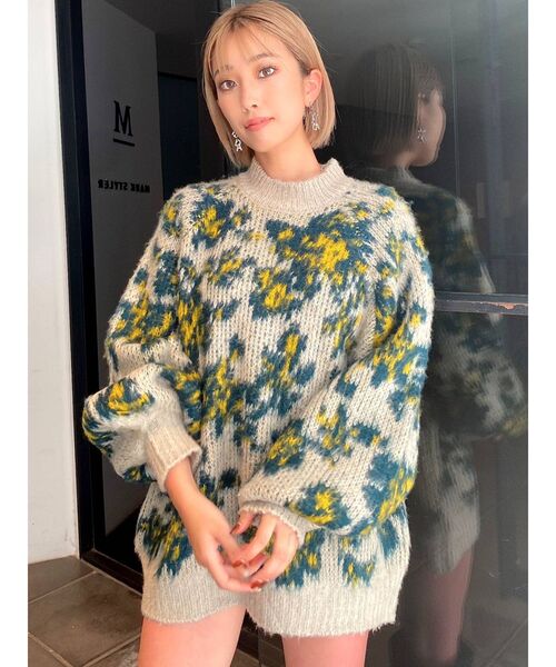 GYDA（ジェイダ）の「MOSAIC FLOWER PATTERN ニットトップス（ニット/セーター・レディース・ベージュ/オフホワイト・FREE）」の13枚目の写真