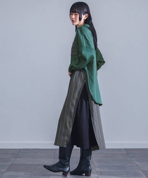 osharewalker（オシャレウォーカー）の「『異素材ドッキングレイヤード風ワンピース』（ワンピース・レディース・ダークグリーン・FREE）」の18枚目の写真