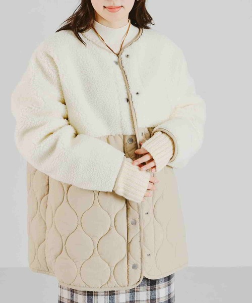 acro（アクロ）の「ボア切替キルティングコート/AC2309（ブルゾン・レディース・カーキ/ベージュ・ﾌﾘ-）」の2枚目の写真