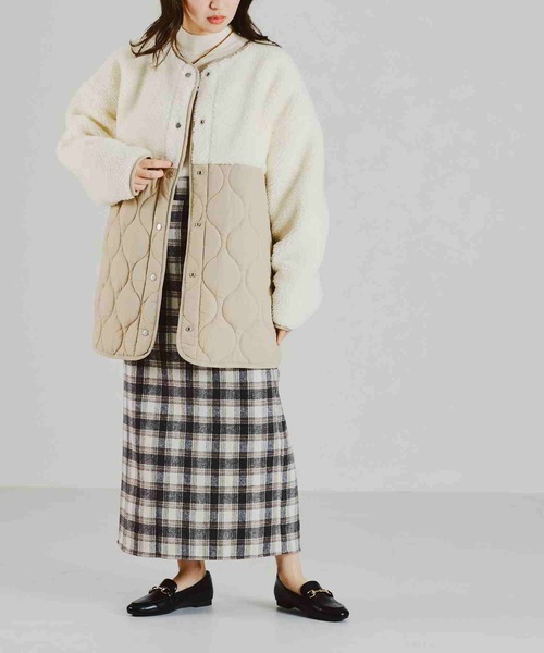 acro（アクロ）の「ボア切替キルティングコート/AC2309（ブルゾン・レディース・カーキ/ベージュ・ﾌﾘ-）」の6枚目の写真