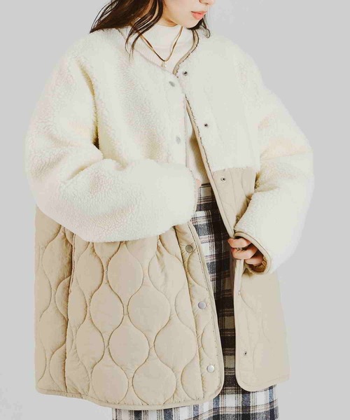 acro（アクロ）の「ボア切替キルティングコート/AC2309（ブルゾン・レディース・カーキ/ベージュ・ﾌﾘ-）」の3枚目の写真