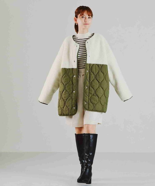 acro（アクロ）の「ボア切替キルティングコート/AC2309（ブルゾン・レディース・カーキ/ベージュ・ﾌﾘ-）」の4枚目の写真