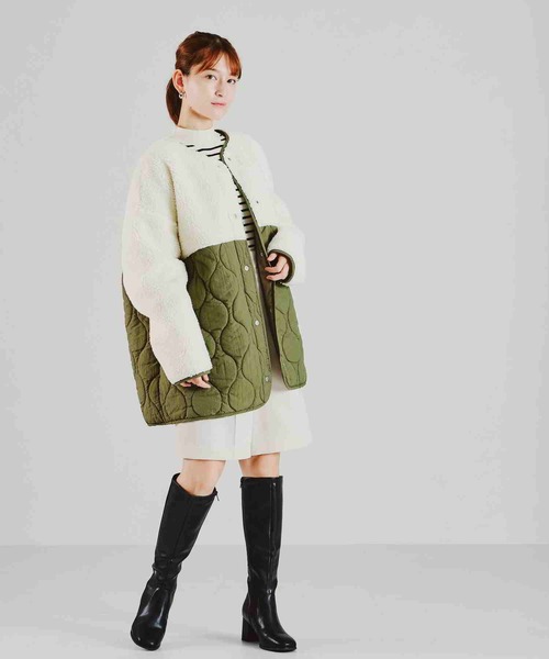 acro（アクロ）の「ボア切替キルティングコート/AC2309（ブルゾン・レディース・カーキ/ベージュ・ﾌﾘ-）」の15枚目の写真