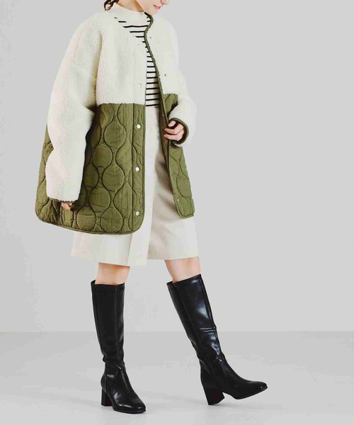 acro（アクロ）の「ボア切替キルティングコート/AC2309（ブルゾン・レディース・カーキ/ベージュ・ﾌﾘ-）」の5枚目の写真