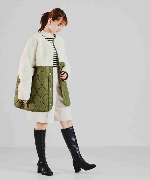 acro（アクロ）の「ボア切替キルティングコート/AC2309（ブルゾン・レディース・カーキ/ベージュ・ﾌﾘ-）」の12枚目の写真