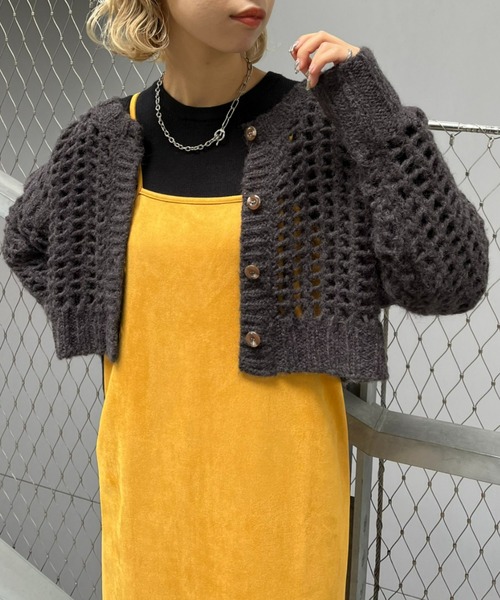 CIAOPANIC(チャオパニック)の「モヘア混透かし編みクロップドカーディガン(カーディガン/ボレロ・レディース・チャコールグレー/ブルー/オフホワイト・ONE SIZE)」の17枚目の写真
