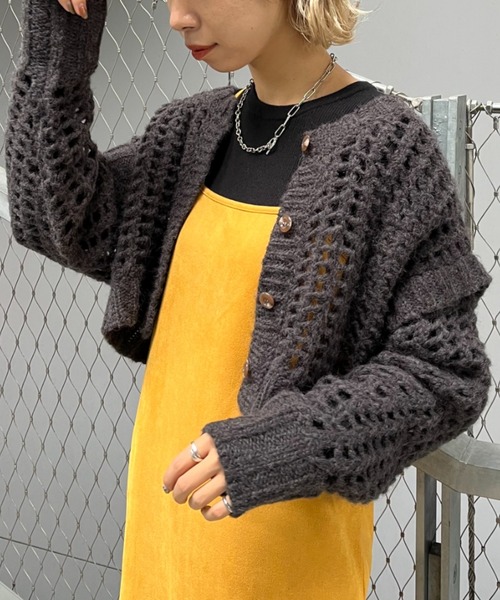 CIAOPANIC(チャオパニック)の「モヘア混透かし編みクロップドカーディガン(カーディガン/ボレロ・レディース・チャコールグレー/ブルー/オフホワイト・ONE SIZE)」の19枚目の写真
