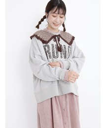 花柄アップリケロゴスウェット