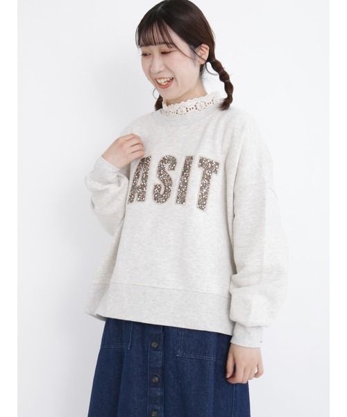 Samansa Mos2(サマンサ モスモス)の「花柄アップリケロゴスウェット(スウェット・レディース・キナリ/ブラック/グレー・フリ-)」の12枚目の写真